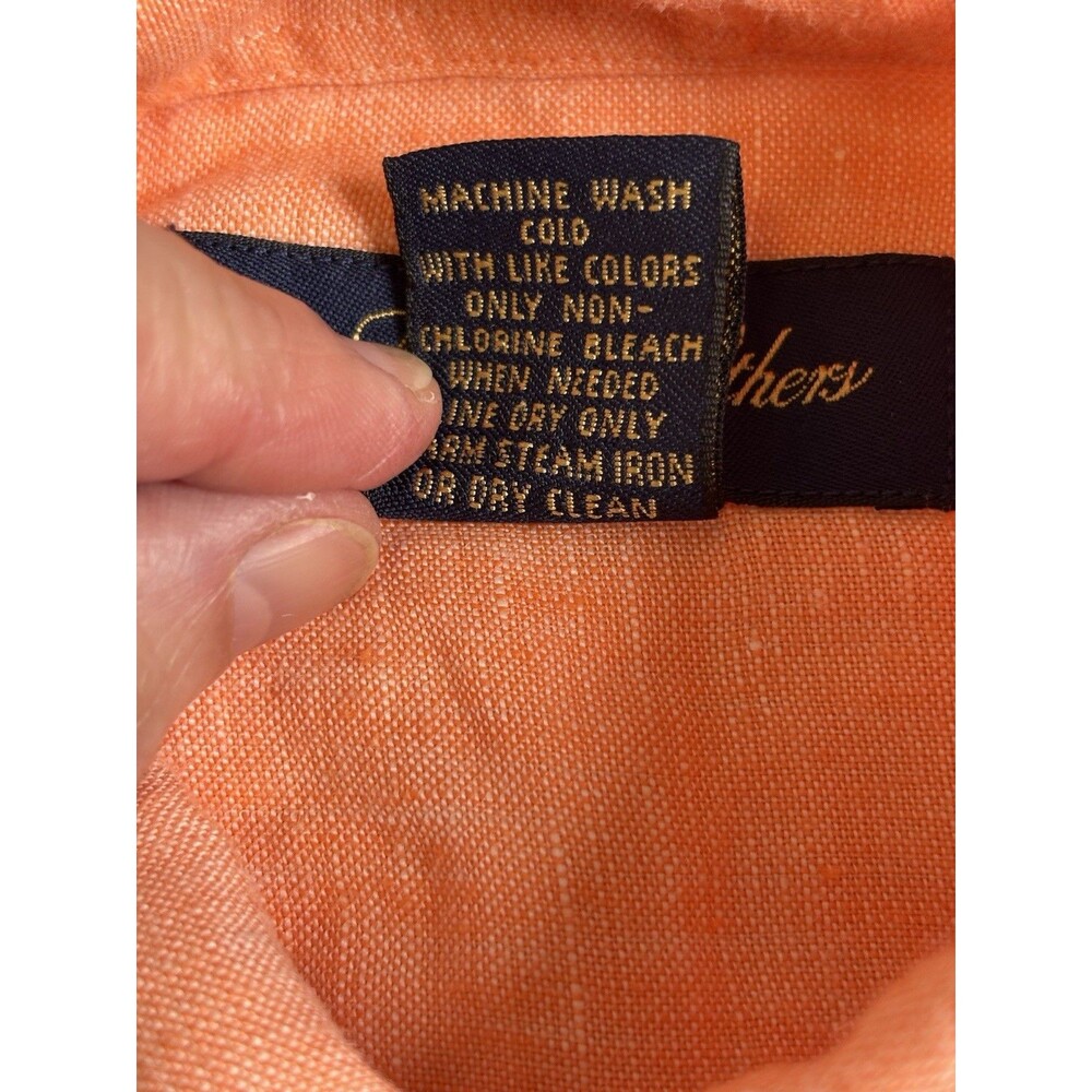 Brooks Brothers Orange Men’s M Irish Linen Short Slv Button Shirt - Picture 6 of 6